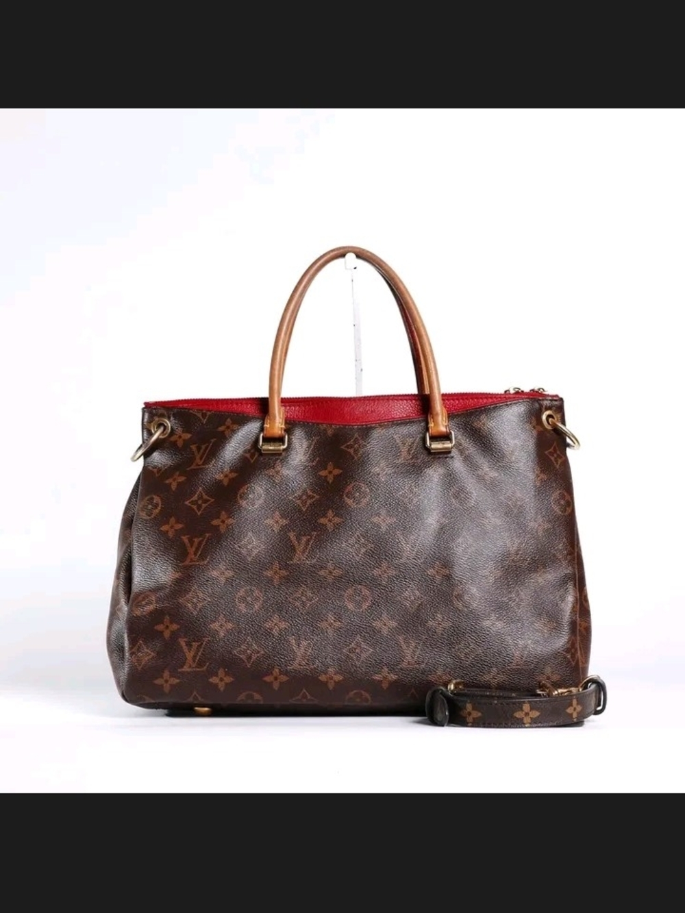 Louis Vuitton Brown Monogram Tote with Red Trim